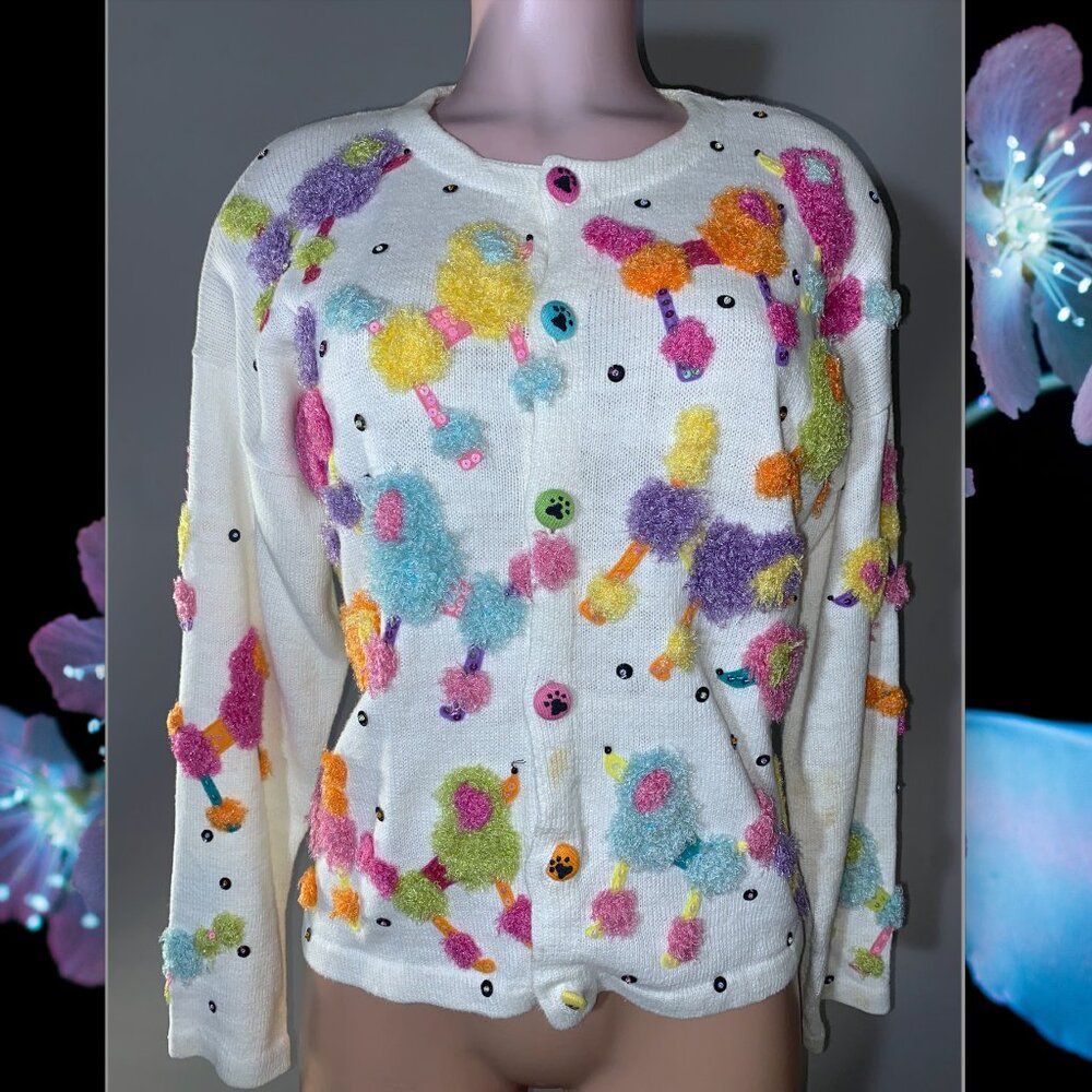 Phillip & Jane Gordon Sweater Featuring Colorful Poodles Size S-M